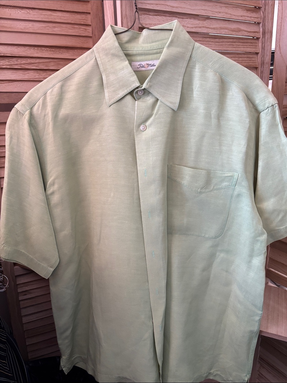 Peter Millar Mint Green Short Sleeve Button-Up Shirt Ilk Linen Blend Large